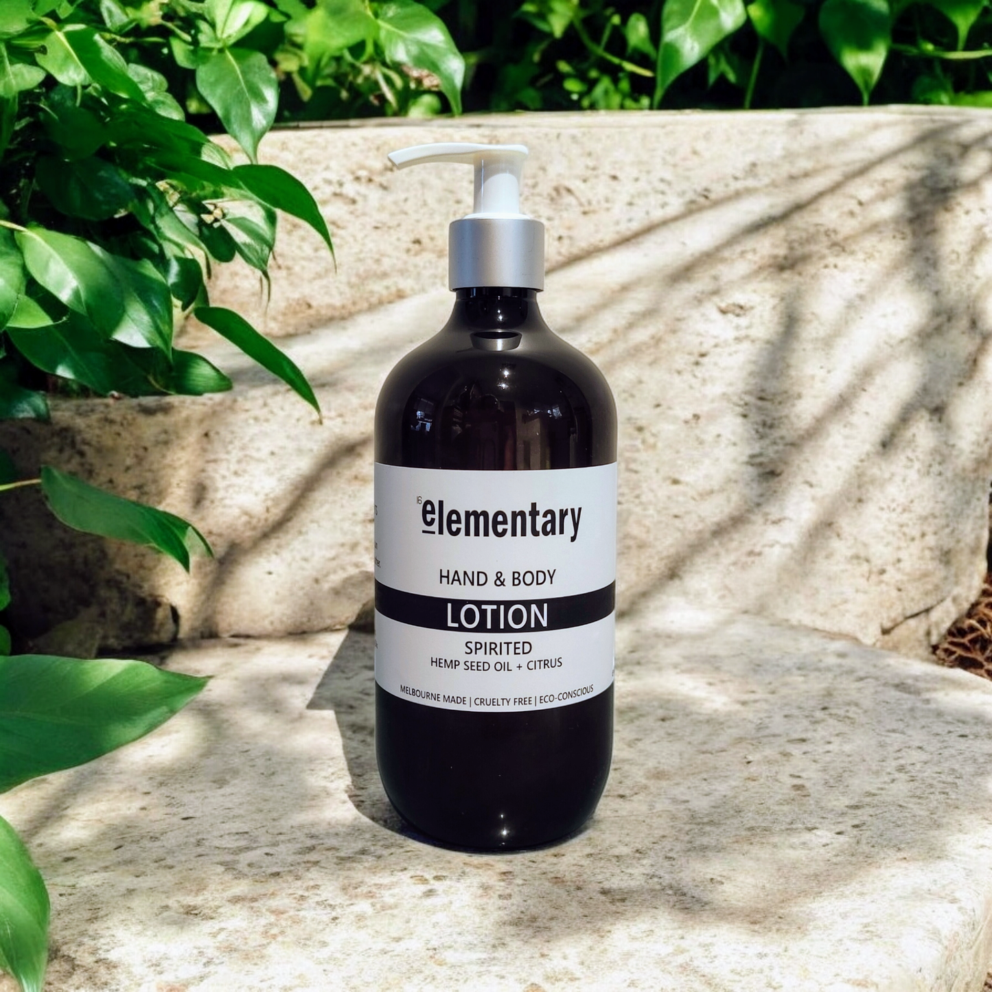 Spirited Hand & Body Lotion by Elementary Skin Care. Made with all natural ingredients. Restore dry and damaged skin with Hemp Seed Oil and Cucumber Hydrosol. No nasty ingredients. Fresh Citrus fragrance.
