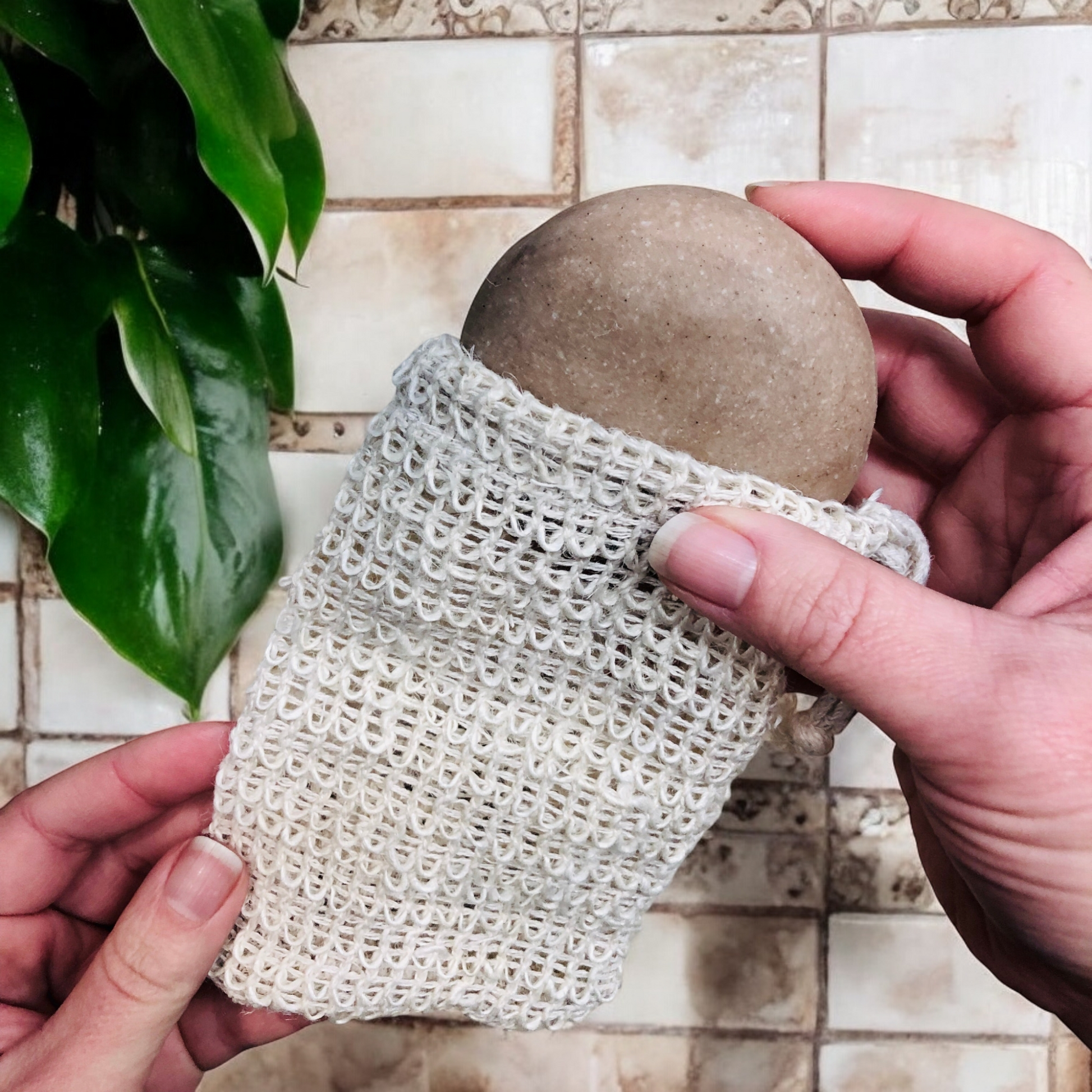 Natural Jute Soap Saver Bag for zero-waste and natural exfoliation of the skin. Elementary Skin Care, Melbourne, Australia