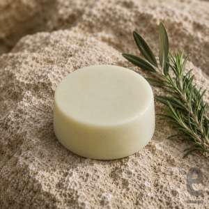 Elementary Rosemary & Olive Leaf solid conditioner bar, 100g, naturally styled with fresh rosemary and olive leaf sprigs