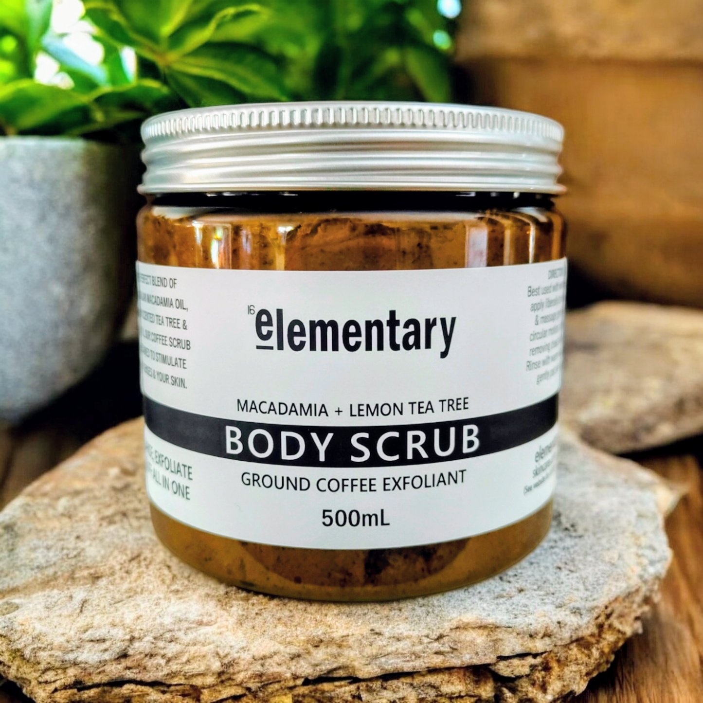 Soap Scrub for your body with Ground Coffee, Ausyralian Macadamia Oil & Lemon Scented Tea Tree oil. Cleanse, exfoliate and buff skin all in one! Elementary Skin Care, Melbourne