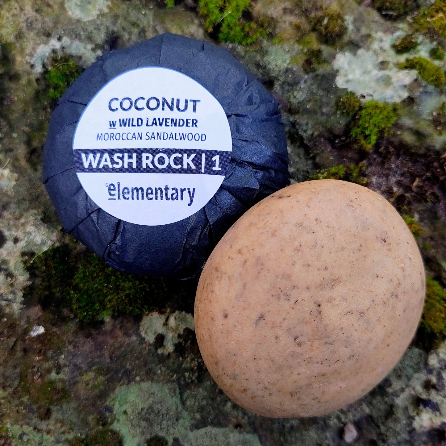 Coconut Oil & Wild Lavender botanical exfoliating wash rock, by elementary