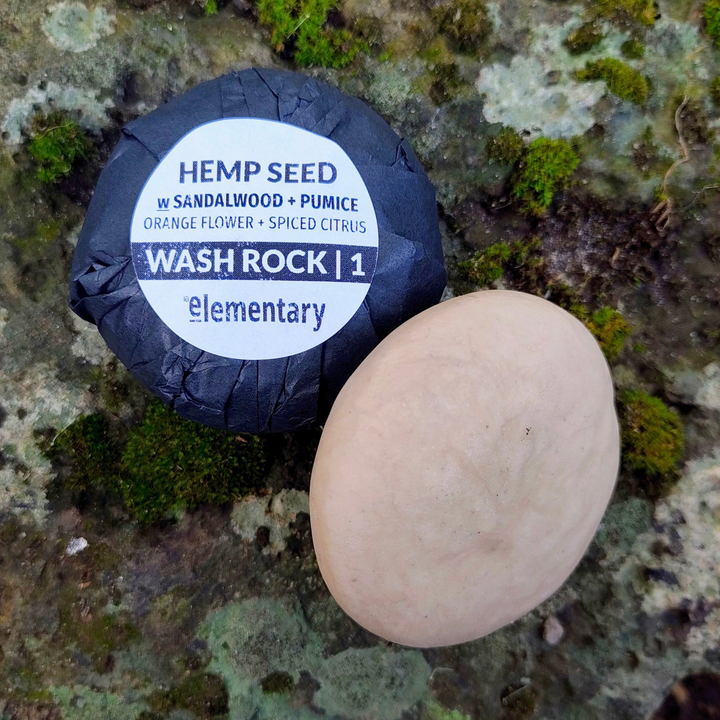 Elementary Wash Rock, Hemp Seed Oil w Sandalwood & Pumice, exfoliating soap