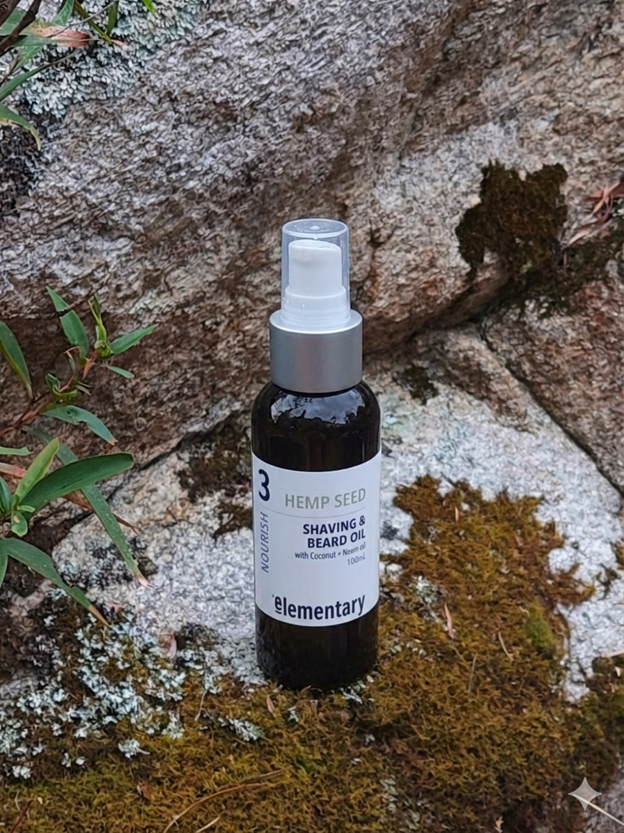 NOURISH | Shaving & Beard Oil w Coconut + Neem oils by Elementary Skin Care, Australia