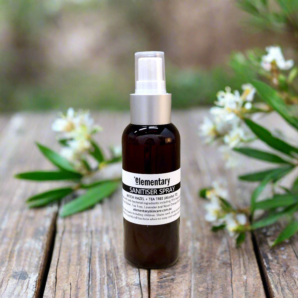 IPA70 Natural Hand Sanitiser Spray by Elementary Skin Care. Can assist to reduce the spread of bacterial & viral pathogens such as the Common cold, Coronavirus and Influenza.