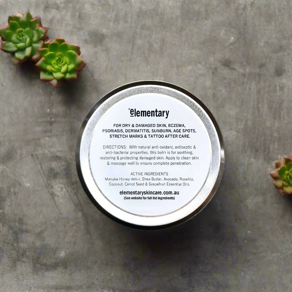 Manuka Honey Balm (400+GMO) - Elementary Skin Care, Australia, Healing Balms & Moisturisers for restoring damaged skin, Dermatitis and Eczema