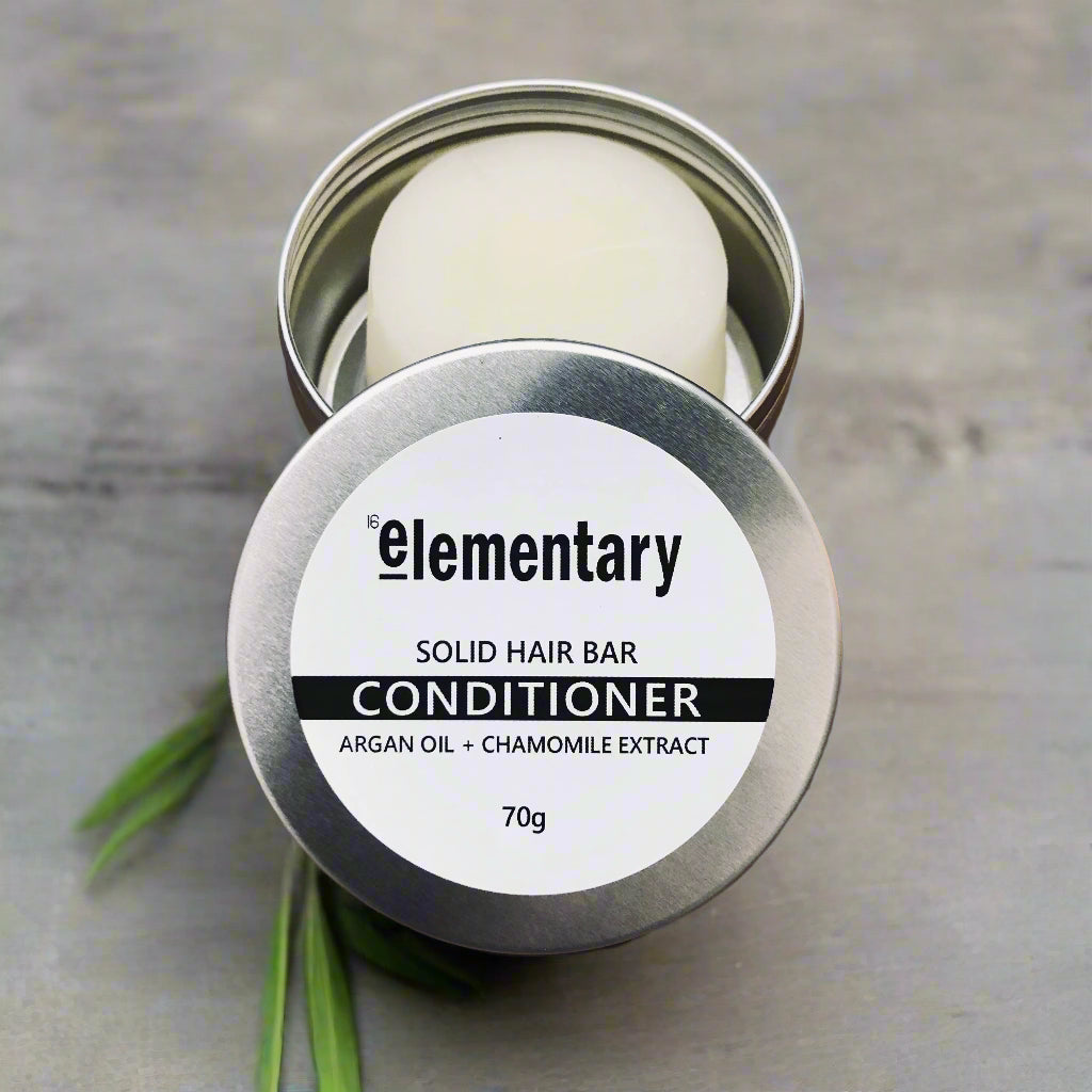 Solid Conditioner Bar with Argan and Abyssinian Oil and Chamomile Extract Made by Elementary Skin Care, Melbourne, Australia